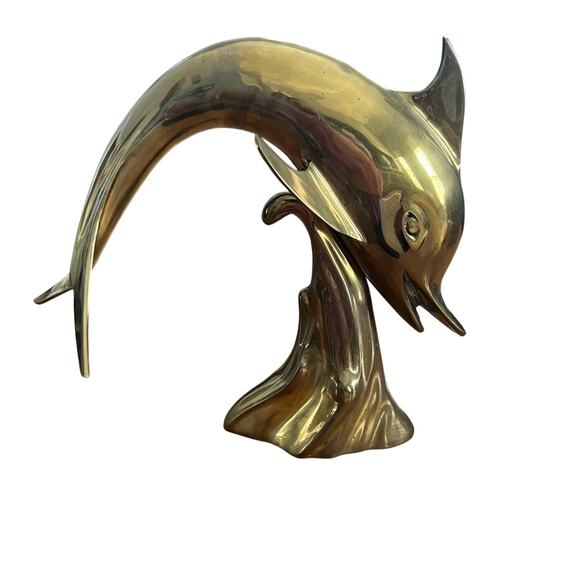 Vintage Brass Dolphin Statue 14in tall Extra Large